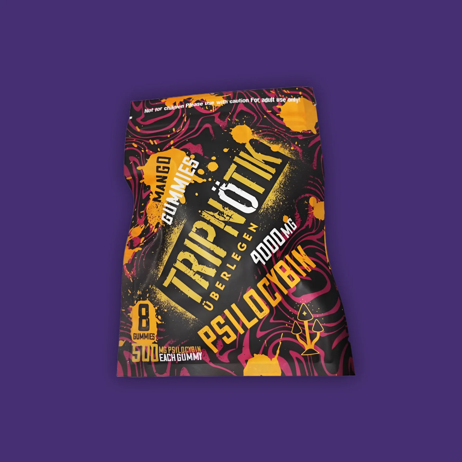 A close up of a Tripnotik Mango Gummies bag. | Mush.City