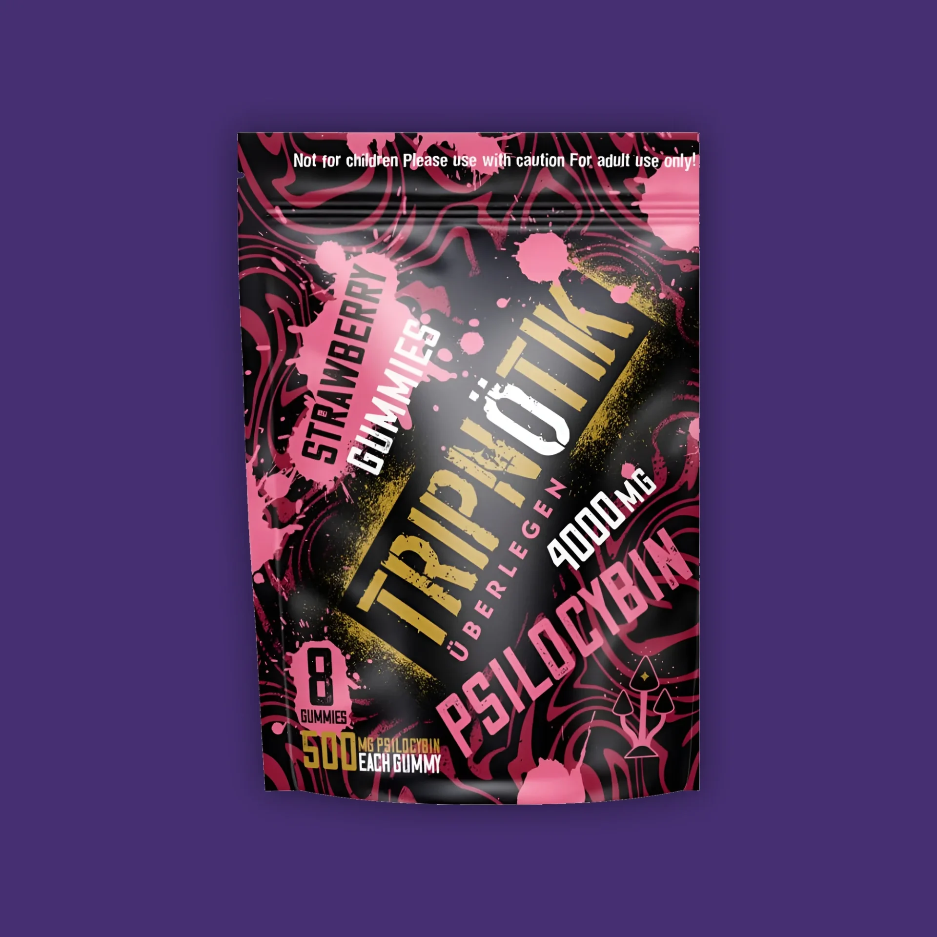 A close up of a Tripnotik Strawberry Gummies package filled with Strawberry Gummies. | Mush.City